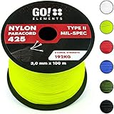 GO!elements 100m Paracord Seil aus reißfestem Nylon - 3mm Paracord 425 Typ II max. 192kg - Schnüre als Outdoor Seil, Allzweckseil, Survival Seil, Armband, Hundeleine, Nylonschnur, Farbe:N