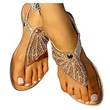 Rrunsv Damen Sandalen Casual, Damen Sommer Strass Schmetterling Flache Peep Toe Slides Flip Flops Lässige Plattform Pantoletten Strandsandalen Elegant Sommer Römersandalen Anti-Rutsch S