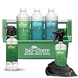 bio-chem PREMIUM Badreiniger-Box 7-teilig: Abflussreiniger Haar-Weg, Urin-und Kalksteinentferner, Bad- und Sanitärreiniger, Glasreiniger, Allzweckreiniger, Mikrofasertuch und praktische Tragebox