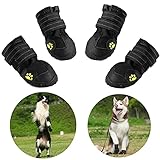 AQH Hundeschuhe, 4 Stück wasserdichte Hundestiefel Pfotenschutz, mit reflektierenden Riemen, robuste rutschfeste Sohle (5#, Schwarz)