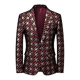 Herren Geometrische Plaid Jacke Slim Fit Casual Notch Revers Blazer Prom, rot, 50