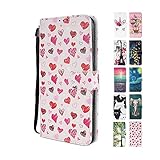 UCool für Samsung Galaxy S5 Hülle PU Leder Flip Klappbar Lederhülle Schutzhülle 3D Rot Herz Liebe Bunt Muster Wallet Cover Flip Case Handyhülle mit Kartenfach Tasche E