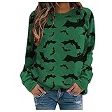 Xmiral Damen Langarm Rundhals Sweatshirts Netter Cartoon Gedruckt Pullover für Herbst Winter(c-Grün,XXL)