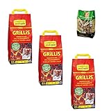 Profagus Grillis 2,5 kg - Holzkohlebriketts (3er Set + 1x Grillanzünder!)