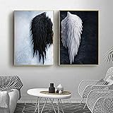 HD Schwarz und Weiß Moderne Engelsflügel Feder Wand Kunstdruck Malerei Büro Wandbild Zeichnung Wohnzimmer Poster Dekoration-45x65cmx2Pcs-Kein R