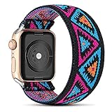 Dehnbare Elastic Armband Kompatibel mit iWatch 42mm 44mm 38mm 40mm 41mm 45mm,Geflochtenes Ersatzband Kompatibel mit Apple Watch Serie SE/7/6/5/4/3,Stoff Nylon Sport Armbänder,Pink B