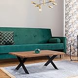 WOMO-DESIGN Baumkantentisch 110x70 cm, Unikat, handgefertigt aus Massivholz Akazienholz mit X-Füße Metallgestell Stahl Schwarz, Couchtisch Wohnzimmertisch Beistelltisch Sofatisch H