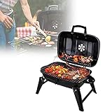 BDRKJQ Holzkohlegrill, tragbarer Grill, Outdoor-Kochen & Smoker, zusammenklappbar, Tischgrills für BBQ, Camping, Terrasse, Hinterhof und überall, schw