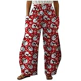 BOOMJIU Jogginghose Damen Weihnachten Leggings Pumphose Pluderhose Breit Bein Pants mit Taschen Elastischer Bund Lässig Sporthose W