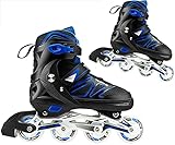 Kinder Mädchen Herren Damen Inliner | ABEC-7 Rollschuhe verstellbare Inlineskates Größe 30-45 Unisex Fitness Skates für Erwachsene Rädern Rollschuhe für Jungen Mädchen Anfänger ,Blau,XL (42~45)