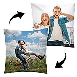 Personalisiertes FOTOGESCHENK Doppelseitig mit eigenem Foto Bedruckt (45 x 45 cm) Foto-Kissen mit Deinem Foto & Text beidseitig Bedrucken, Geburtstag, Valentinstag (mit Füllung) Doppelseitig [091]