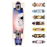 meteor Holz Skateboard Kinder - Mini Cruiser Kickboard - Skateboard mädchen Rollen Board - hohe Qualität Old School Skateboards Holz Deck - Retro Skateboard Jungen - Kinder Mini-Board (Spaceman)