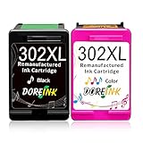 DOREINK Remanufactured Kompatibel für HP 302XL 302 XL Druckerpatronen ,für Deskjet 3630 3632 3634 5230 1110 2130 2134 ,Envy 4520 4524 4525 4527 ,Officejet 3830 3831 3833 5220 4650,Schwarz Farbe 2 Pack