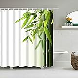 Duschvorhang Grüne Bambus Bambusblätter 3D Digitaldruck Polyester Anti Schimmel Waschbar Anti-Bakteriell Badezimmer Vorhang Mit 12 Duschvorhangringen 180X200C