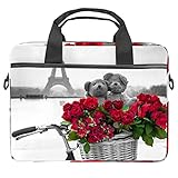 Laptoptasche, Motiv: Paris Eiffelturm mit Fahrrad, Rose, 34 - 36,8 cm (13,4 - 14,5 Zoll), Segeltuch, Ak