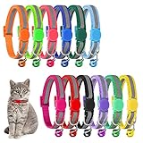 Yorgewd 12 Pack Reflektierende Katzenhalsbänder, Verstellbare Kätzchenhalsbänder mit Glöckchen & Sicherheitsschnalle, für Katzen und Welpen （20-34 cm）