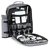 CampFeuer Picknick Rucksack für 4 Personen mit Flaschenhalter, großem Kühlfach, Geschirr und Besteck, Picknickset 31-teilig, g