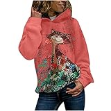 Damen Hood Button Animal Printing Long Sleeves Pullover Blusen Sweatshirt Tops 4195 Pailletten Bauchtanz Festival Club Bandage Organic Binder Trans atmungsaktiver Brust abb