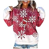 Pullover Damen Weihnachten Schnee Print Sweatshirt Langarmshirt Slim Fit Mode Rundhals Bequem Teenager MäDchen Herbst Winter Langarm Casual Tops B