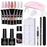 KPNG Gel Nagel Kit Gelnägel Starter Set, 7 Farbe Nagellack Nagelverlängerung Nagelgel Set mit 100 Stücke Acryl Nägel Tipps, Nail Maniküre Salon (14 Stück)