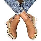 ALMAK Damen Plateau-Stiefeletten mit seitlichem Reißverschluss, Keilabsatz, einfarbig, PU-Leder, runde Zehe, Keilabsätze, Schuhe für Damen, Stiefeletten, Keilab