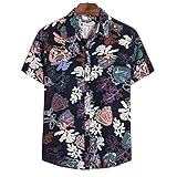 Hemd Herren Schick Drucken Kurzarm Shirt Herren Klassische Knopfleiste Kent Kragen Tops Herren Moderner Urban Style Hawaii Sandstrand Urlaub Hemd H