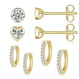 Damen Ohrstecker Silber 925 Ohrringe- 4 Paar Klein Sterling Silber Ohrstecker Ohrringe Set mit Zirkonia Hypoallergen Glänzend Schlafen Knorpel Piercing Ohr Tragus Schmuck für Herren Damen Geschenk