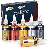 Artina 6 x 75ml Acrylfarben Metallic Set Crylic (Glitter) - Acrylfarbe Gold, Silber, Bronze, Kupfer - Metallic Farbe zum Malen mit Pinsel und Malmesser auf Leinwand, Ton, Papier, B