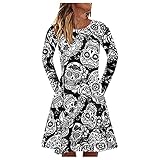 MJGkhiy Halloween Kleid Damen Elegant Abendkleider Langarm Cocktailkleidkleid Oansatz KüRbis Drucken Mode Halloween Karneval Party Kleid Winter Knielanges Tunika A-Linie Halloween Kostüm#44