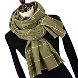 ZEDINGONELINE Frauenschal Winterfarbe Strick Mode Plaid Schal for Frauen Damen Kaschmir Pashmina Schal Langer Schal Dicker Warmer Cape Mann Schal (Color : Army Green)