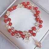 Deykhang Kristall-Armband-Rot für Frauen Feng Shui Armband Achat Glaze Langlebigkeit-Verschluss Amulett Chakra Healing Gemstone Talisman für Long Life Wohlstand Geld-Glück