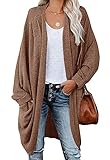 Damen Offener Strick Cardigan Oversized Pullover Grobstrick Waffel Zopf Boho Taschen M