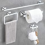 DUFU 4-teilige Handtuchhalter Badzubehör Set, 60CM Langer Edelstahl Handtuchstange Toilettenpapierhalter Handtuchring Bademantelhaken Bohren Handtuchhalter Wandmontage Handtuchhalter, Silb