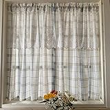 Vorhang Kurze Vorhänge für Küche, Leinenstrukturierte Voile-Fenstervolantplatte Plaid Halbe Fenstervorhänge Stufenvorhänge für Arbeitszimmer Balkon Badezimmer 2 Stück,200x60cm Wohnkultur Kurzer V