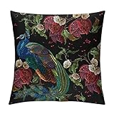 Kissenbezug Pfau Blumen Kopfkissenbezug Weich Und Atmungsaktiv Kissenhülle Für Sofa Wohnzimmer Schlafzimmer 55x55