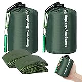 EEEKit Notfall Schlafsack, 2 Stück Leicht Wasserdicht Überlebenssack, Thermo Notfalldecken, Tragbare Mylar Überlebensausrüstung mit Pfeife für Camping Wandern Outdoor Aktivitäten(Grün)