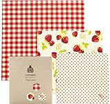 Bienenwachstücher Set | 3 Beeswax Wraps in den Größen S,M & L | Erdbeeren & Cream | Wiederverwendbar, Umweltfreundlich und Ethisch herg