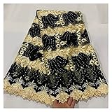 bestickte Stoffe Mode-Design 5 Yards afrikanische Spitzenstoff gestickter Perlen-Tüll-Guipure-Spitze-Stoff. KleidstoffeCQQO (Color : Black)