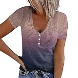 CHENGZI T-Shirt Damen Sommer Rundhalsausschnitt Blusen Basic Kurzarm Shirt Elegant Gradient Oberteile Freizeit Tuniken Tops mit B