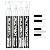 GAINWELL Weißer flüssiger Kreidemarker 3mm und 6mm Spitzen - Verwendung auf Kreidetafel, Whiteboard, Glas - 4er Pack - Wasserbasierender Stift zum Abwaschen mit F