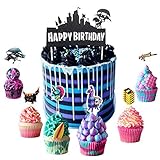 WELL BUY Cupcake-Topper, Videospiel, Battle Royale, Kuchen-Topper, 24 Stück, schwarz, Videospiel-Partyzubehör, Kuchendekorationen für Victory Royale Fans, Kindergeburtstagsparty
