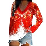 Komiseup Farbverlauf Langarmshirt Damen Beiläufig V-Ausschnitt Weihnachten Printed Sexy Langarm Tops Pullover Bluse T-Shirt Tops Weihnachtsdruck Langarm Tops Weihnachtskostüm für D