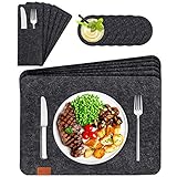 BALFER Tischset abwaschbar aus Filz 18er Set in Anthrazit - 6 Tischuntersetzer Platzset (44x32 cm) + 6 Glas Untersetzer + 6 Bestecksäcken - Hergestellt aus Filz - Platzdeckchen abwischbar…