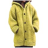 PMDKLSPQ Damen Warme Winterjacke mit Kapuze Strickjacke Lange Strickmantel Strickpullover mit Kapuze Long Winterjacke Mantel Pullover Grobstrick Cardig