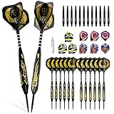 ONE80 Dartpfeile Metallspitze 6 Stück 20 Gramm und 6 Stück 22 Gramm Profi Messing Steeldarts Dartpfeile Dartpfeile Steel Set mit 12 Aluminium Schaft mit 21 Flights 12 PC-Schaft Dart Zubehö