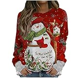 Lazzboy Sweatshirt Damen Pullover Weihnachten Katze Weihnachtsbaum Langarmshirt Oberteil Weihnachtspullover Christmas Xmas Bluse Frauen Shirt Langarm Lockere Shirts ( X-Rot,M )