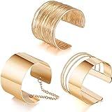 HICARER 3 Stück Manschette Breit Armreif Legierung Verstellbare Armband Goldspule Armband für D