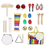 Ulifeme Musikinstrumente Kinder, 24PCS Holzspielzeug Musical Percussion Instrumente Set für Kleinkinder und Baby, Musik Kinderspielzeug Geschenke, Xylophon Percussion Instrumente in Einer Trag