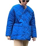 Pupuzizilili Damen Einreihige Winterjacke Mit GroßEn Taschen, Helle Und Einfarbige Jacke, Rundhalsausschnitt, LangäRmelige Mode Einfache Jacke (Blue, X-Large)