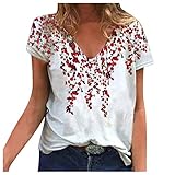 Masrin T-Shirt mit Blumendruck Frauen Lässig 3D-Druckoberteile T-Shirt mit tiefem V-Ausschnitt und kurzer Ärmel (L,Mehrfarbig)